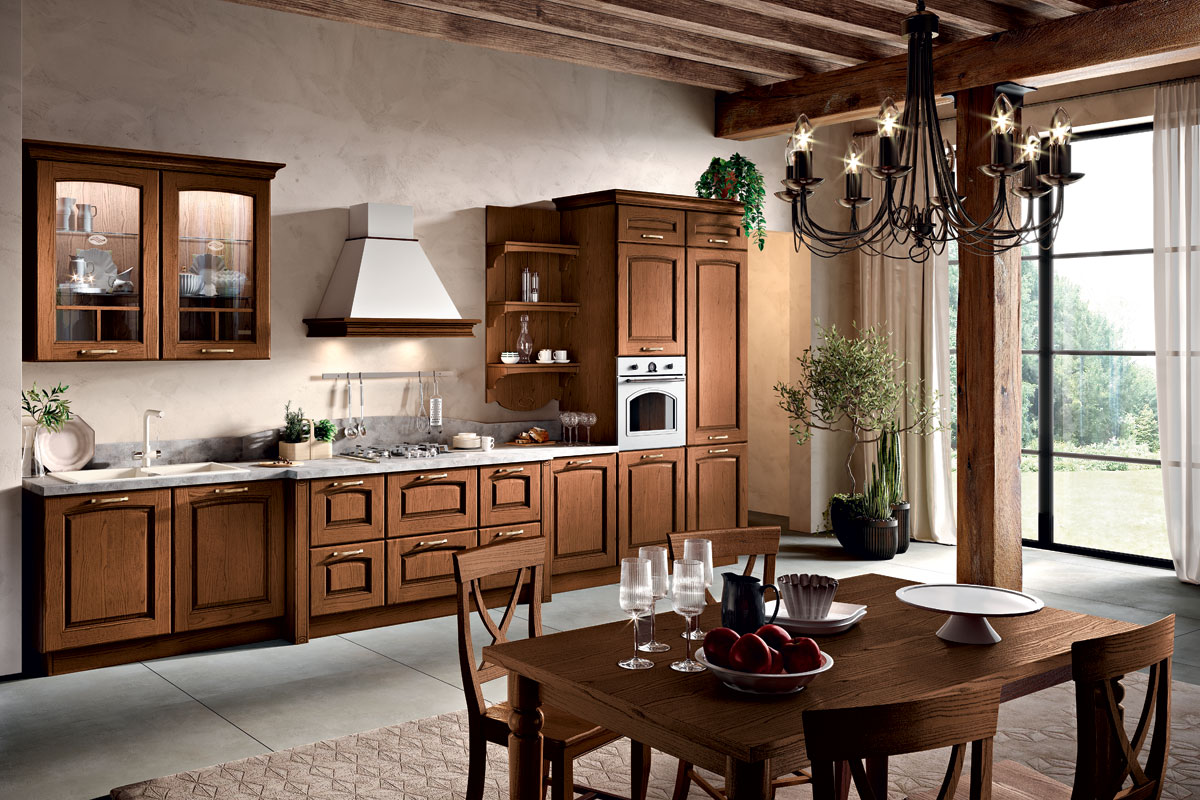 cucina classica in legno, cucina completa