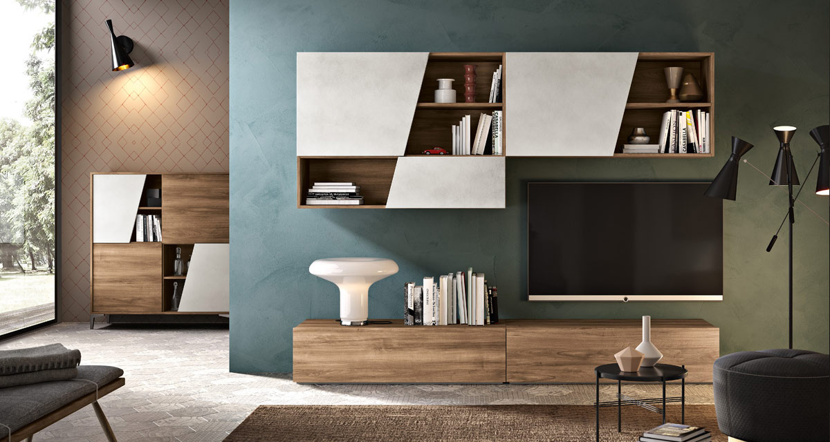 Dettaglio living room moderna con colori contrastanti